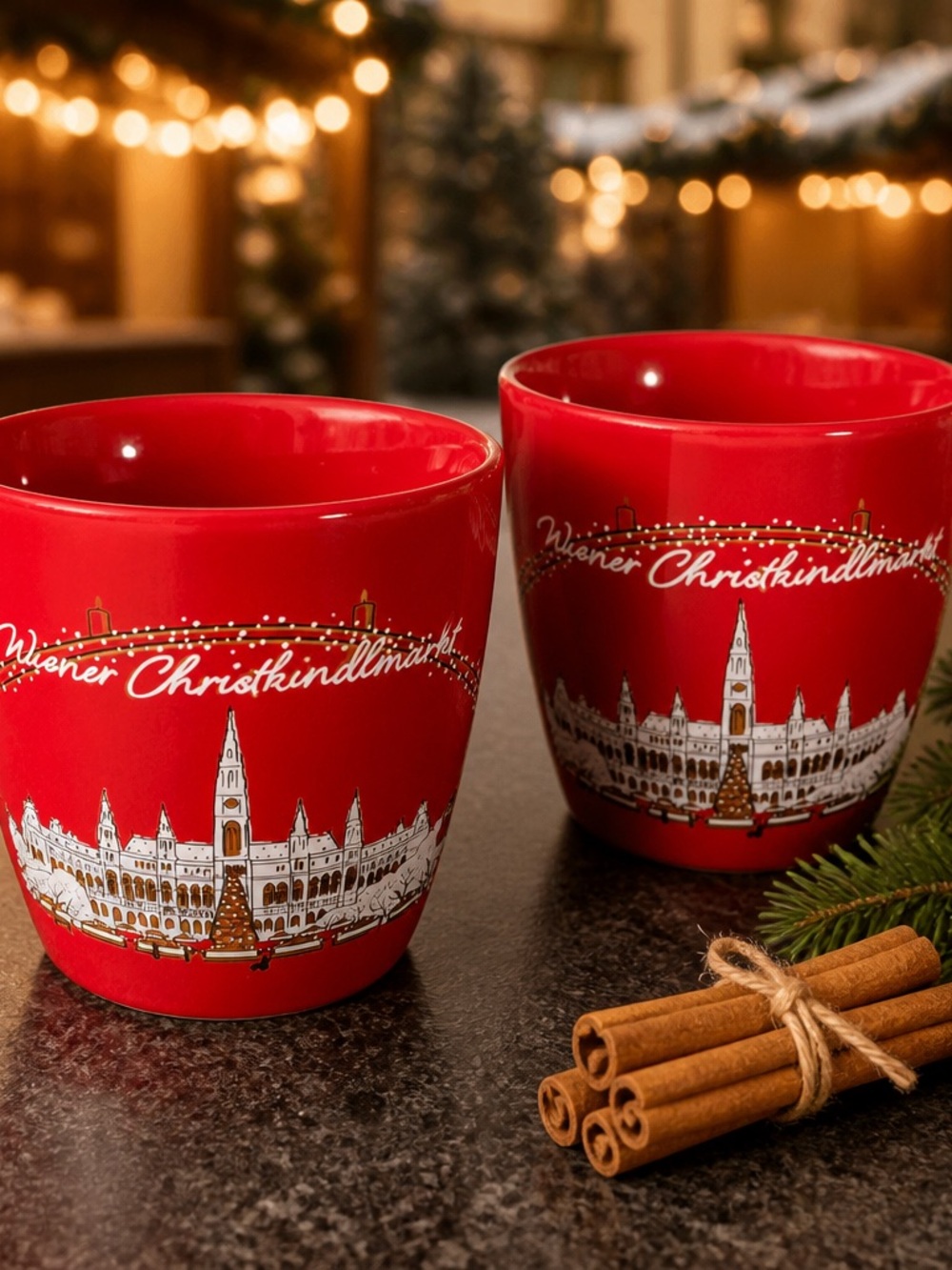 Vienna Christmas Market Original Red Ceramic Mulled Wine Mugs - Set of 2